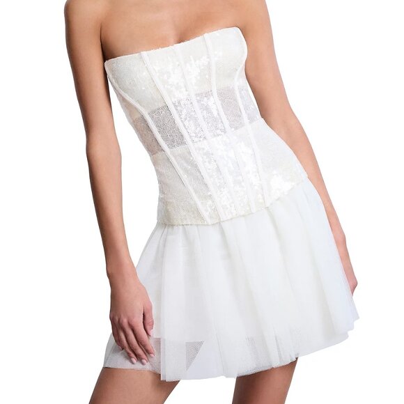 BCBGMAXAZRIA Sequin Lace Peplum Tulle Dress - Picture 1 of 5
